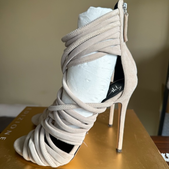 Giuseppe Zanotti Edizione 2016 Lace-Up Sandal Heels Nude Suede Size 37.5 - Picture 2 of 10